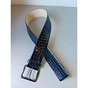 Nine West Womens Belt Medium 29-31" Black Leather Alligator Wide Chic Career VTG